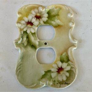 Vintage Porcelain Midcentury Hand Painted Outlet Cover Plate Signed By Artist